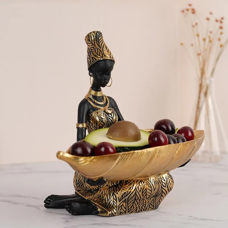 African Women Resin Statue: Home Decor Tabletop Craft Tray Light Grey