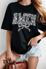 AMEN Bow Round Neck Short Sleeve T Shirt Black / XL