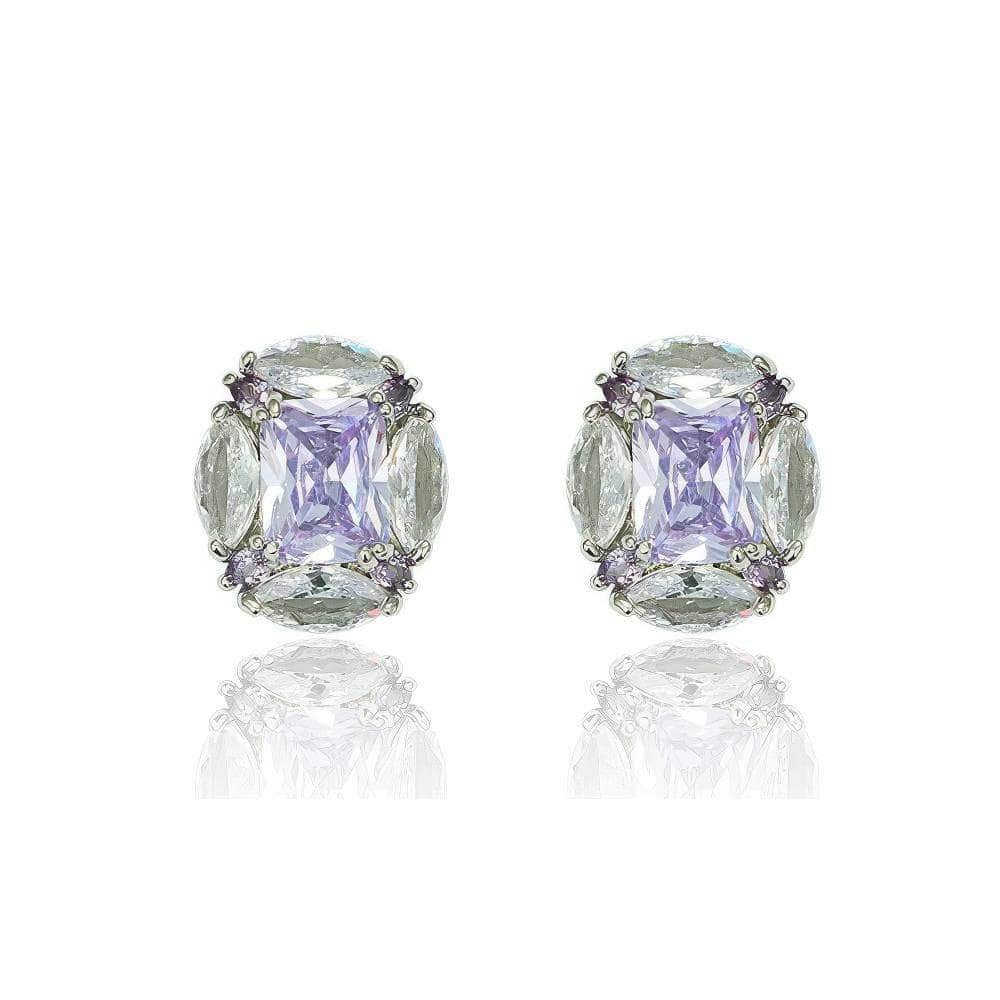 Amethyst Gemstone Sterling Silver Rhinestone Earrings Purple / Clip On