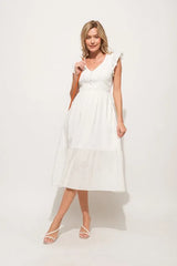 And The Why Ruffle Sleeve Front Smocked Tiered Midi Dress