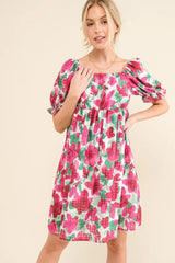 And The Why Smocked Floral Ruffle Short Sleeve Mini Dress