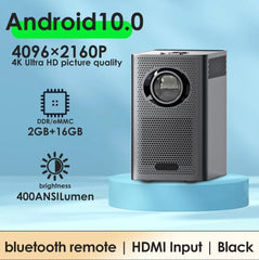 Android WiFi 4K smart portable projector, Bluetooth, pocket-sized for outdoors US plug / black