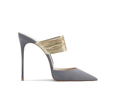 Ankle Metallic Strap Open Back High Heels Pumps EU 33 / Gray / 6CM