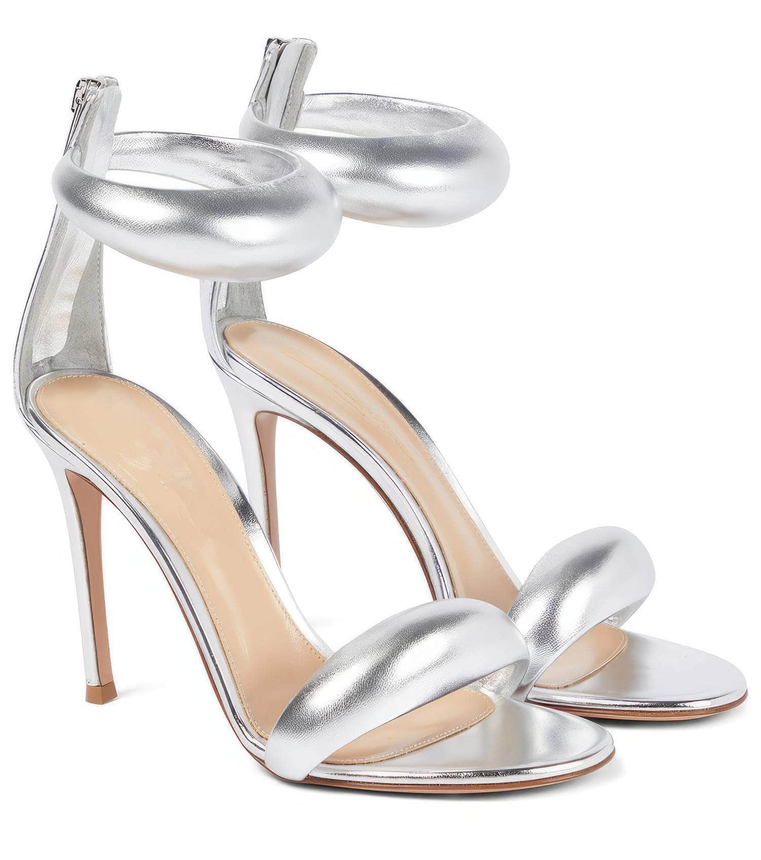 Ankle Strap Back Toe Zipper Heels EU 34 / Silver / 7.5CM