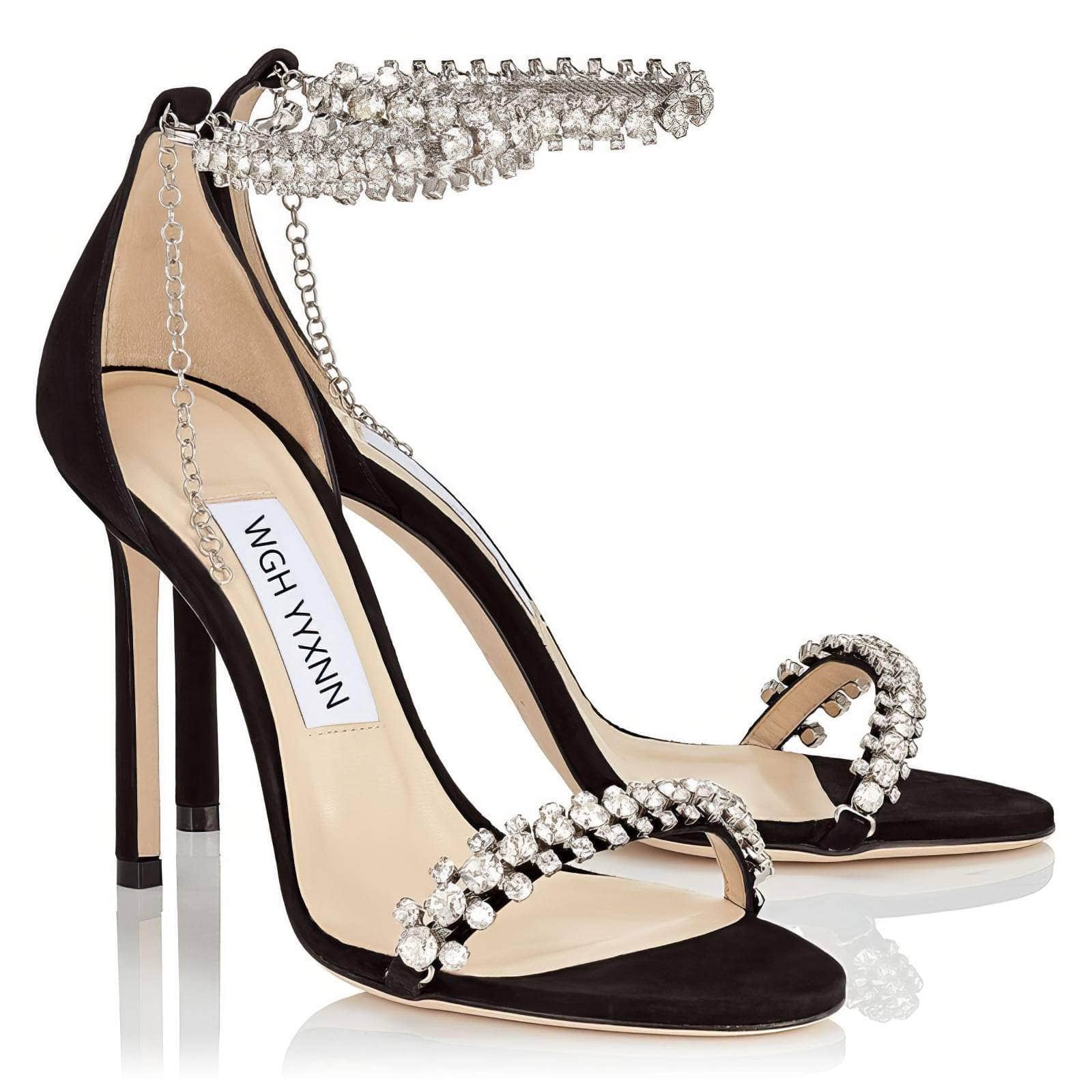 Ankle Strap Bling Crystal Pointed Toe Heels