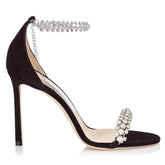 Ankle Strap Bling Crystal Pointed Toe Heels