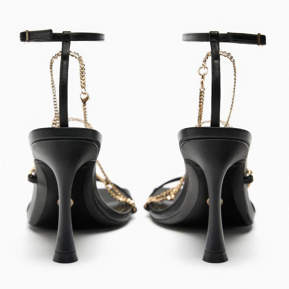 Ankle Strap Gold Chain Embellished Sandal Heels