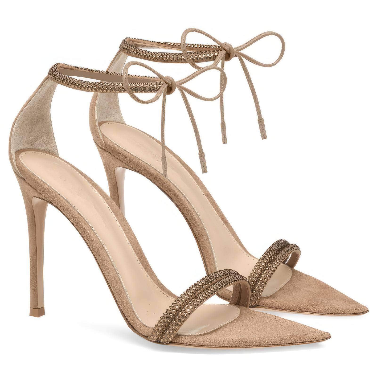 Ankle Strap Rhinestone Detail Pointed Toe Heels