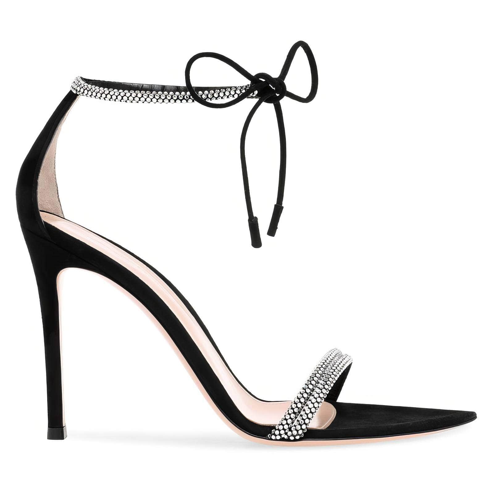 Ankle Strap Rhinestone Detail Pointed Toe Heels