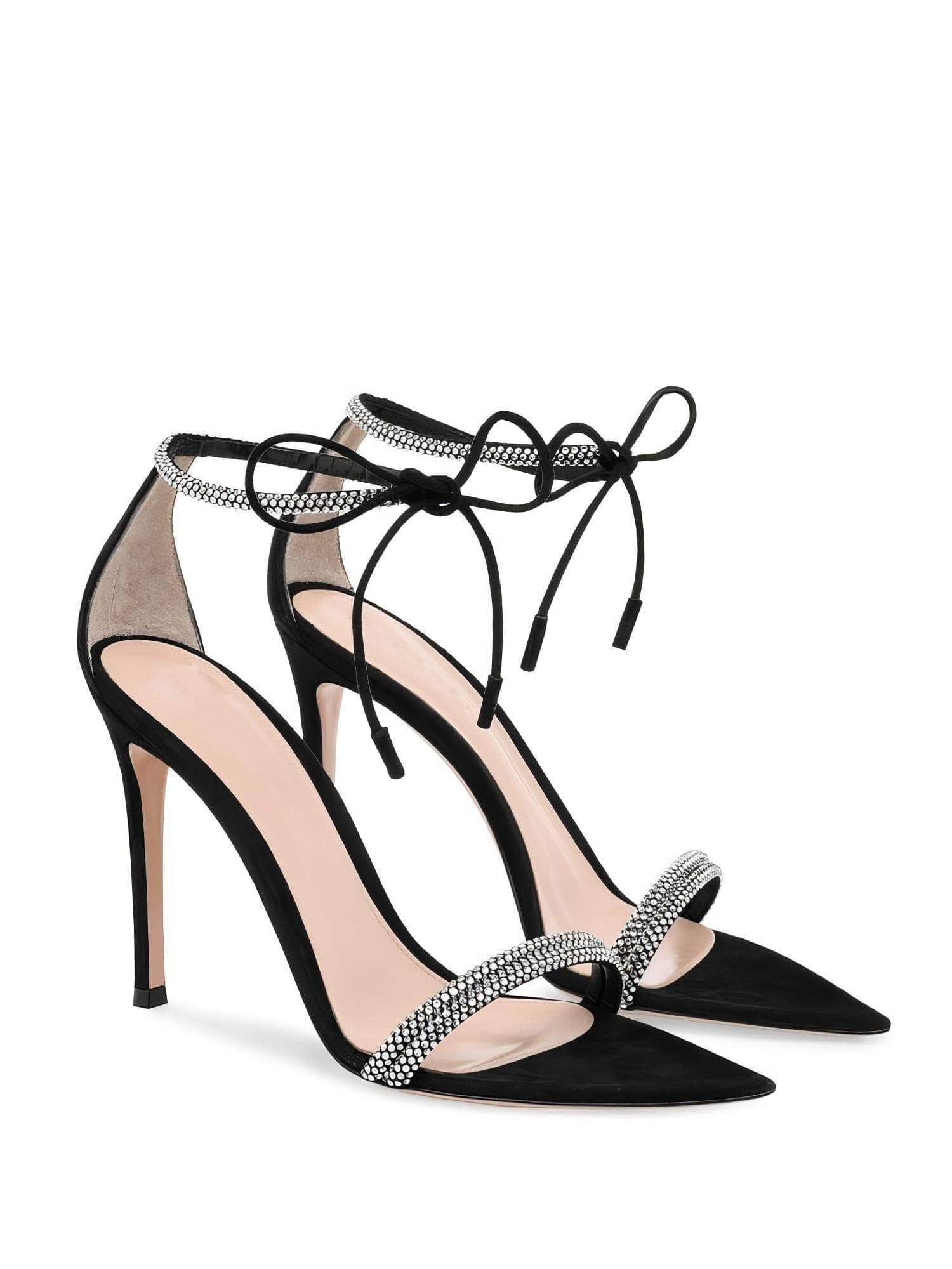 Ankle Strap Rhinestone Detail Pointed Toe Heels