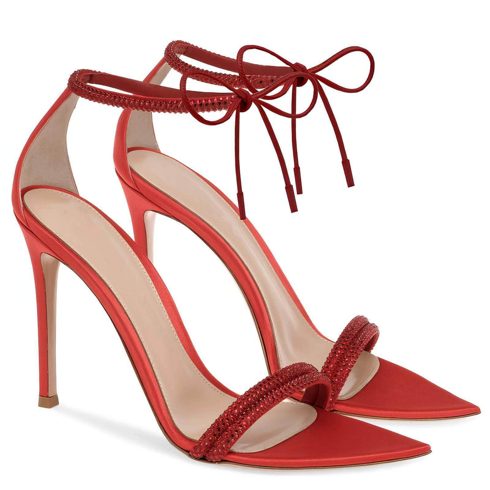 Ankle Strap Rhinestone Detail Pointed Toe Heels