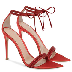 Ankle Strap Rhinestone Detail Pointed Toe Heels
