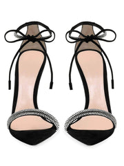 Ankle Strap Rhinestone Detail Pointed Toe Heels