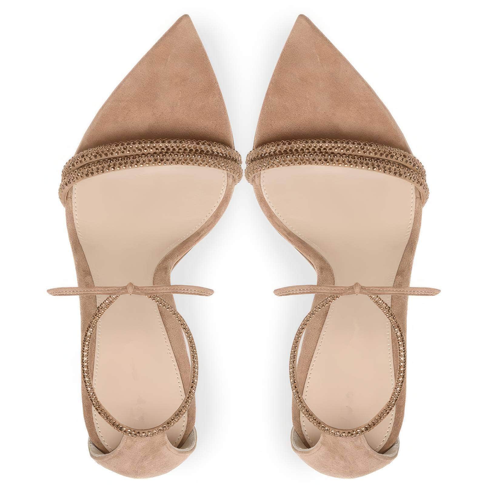 Ankle Strap Rhinestone Detail Pointed Toe Heels