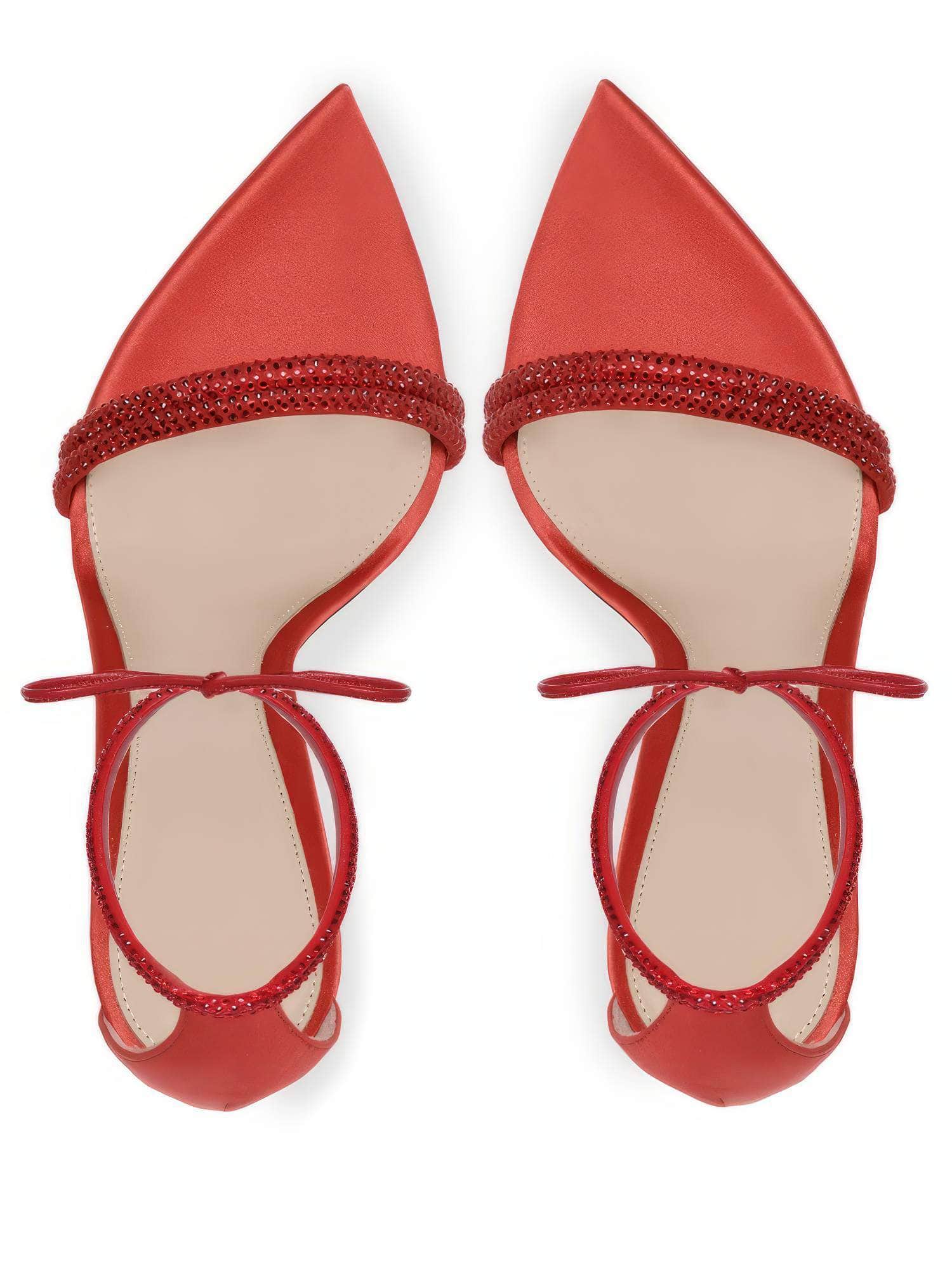 Ankle Strap Rhinestone Detail Pointed Toe Heels