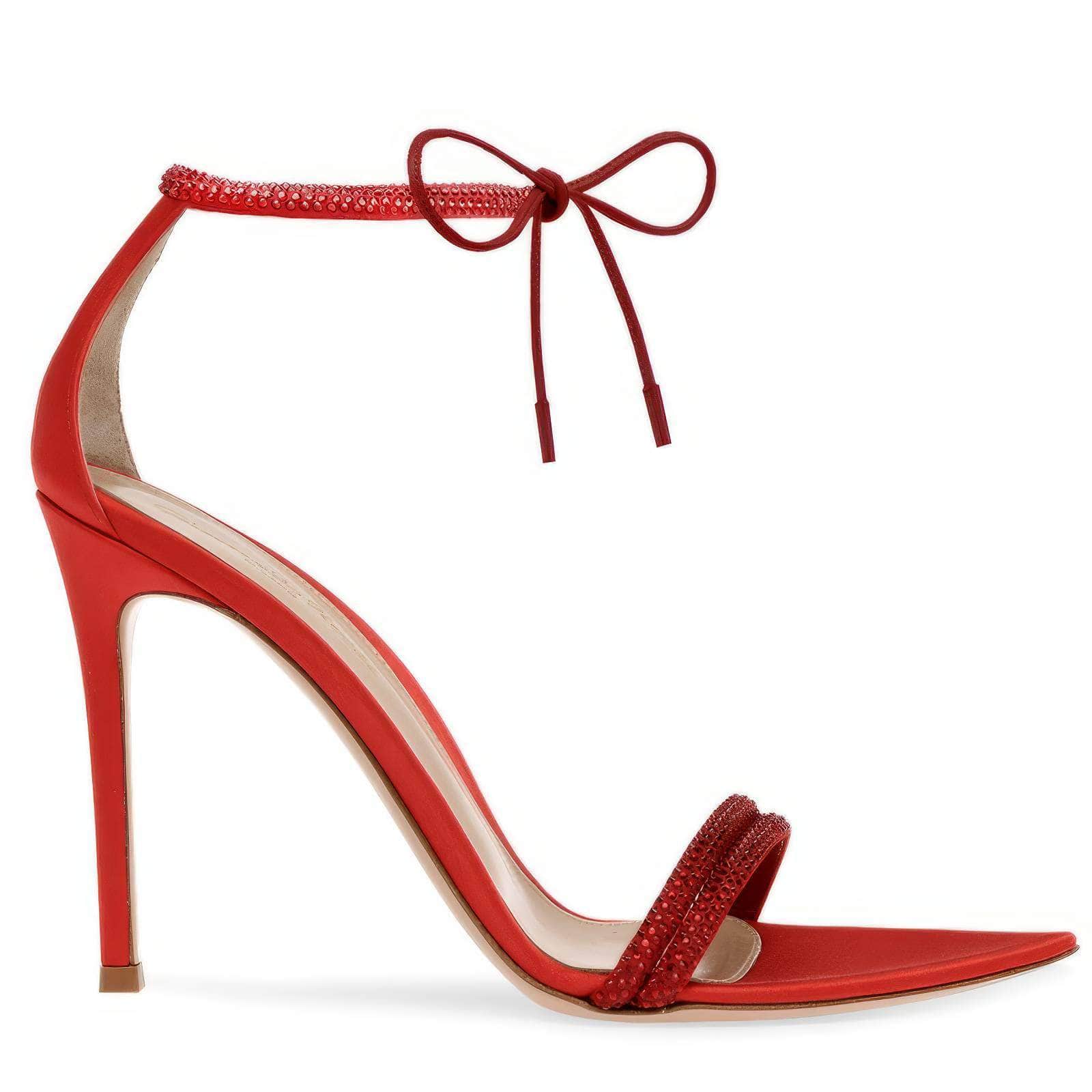 Ankle Strap Rhinestone Detail Pointed Toe Heels EU 33 / Red / 7.5CM