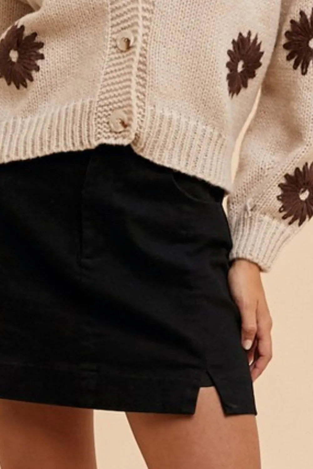 Annie Wear Comfort Stretch Cotton Slit Detailed Mini Skirt