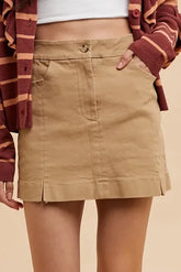 Annie Wear Comfort Stretch Cotton Slit Detailed Mini Skirt KHAKI / S