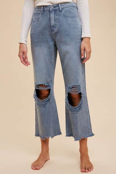 Annie Wear Distressed Raw Hem Jeans Dusty Blue / S