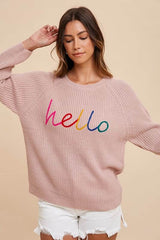 Annie Wear HELLO Embroidered Raglan Sleeve Sweater Mauve / S