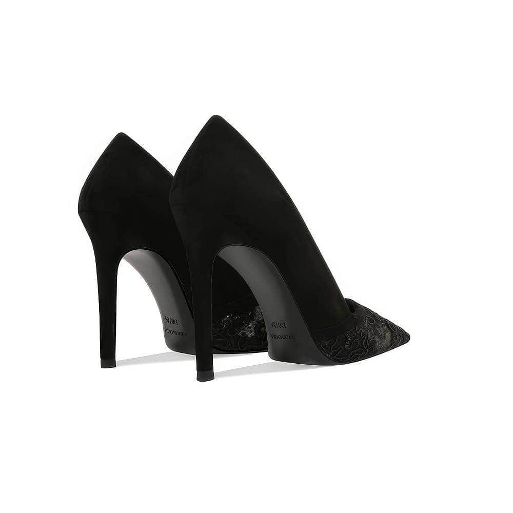 Applique Mesh Detailed Cutout Pointy Toe Heels