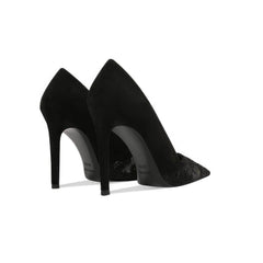 Applique Mesh Detailed Cutout Pointy Toe Heels