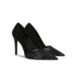 Applique Mesh Detailed Cutout Pointy Toe Heels EU 31 / Black / 6CM