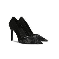 Applique Mesh Detailed Cutout Pointy Toe Heels EU 31 / Black / 6CM