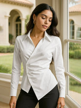 Asymmetric Collared Neck Long Sleeve Shirt White / S