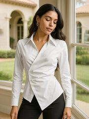 Asymmetric Collared Neck Long Sleeve Shirt White / S