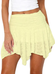 Asymmetric Hem Lace Ruffle Mini Skirt Pastel Yellow / S