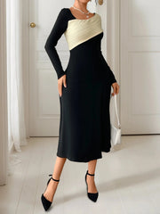 Asymmetrical Contrast Long Sleeve Dress