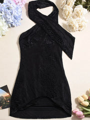 Asymmetrical Halter Neck Mini Dress