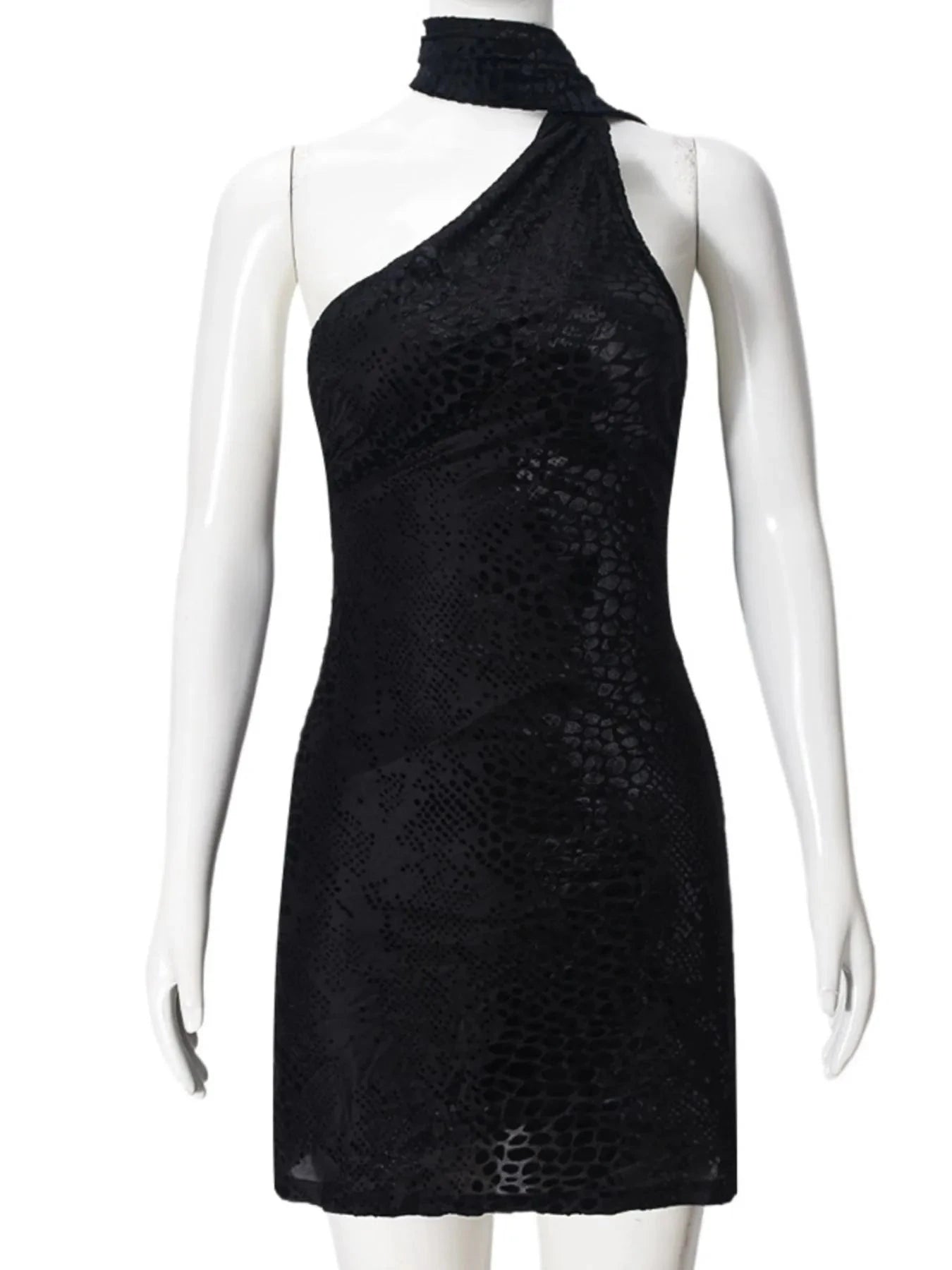 Asymmetrical Halter Neck Mini Dress