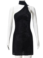 Asymmetrical Halter Neck Mini Dress