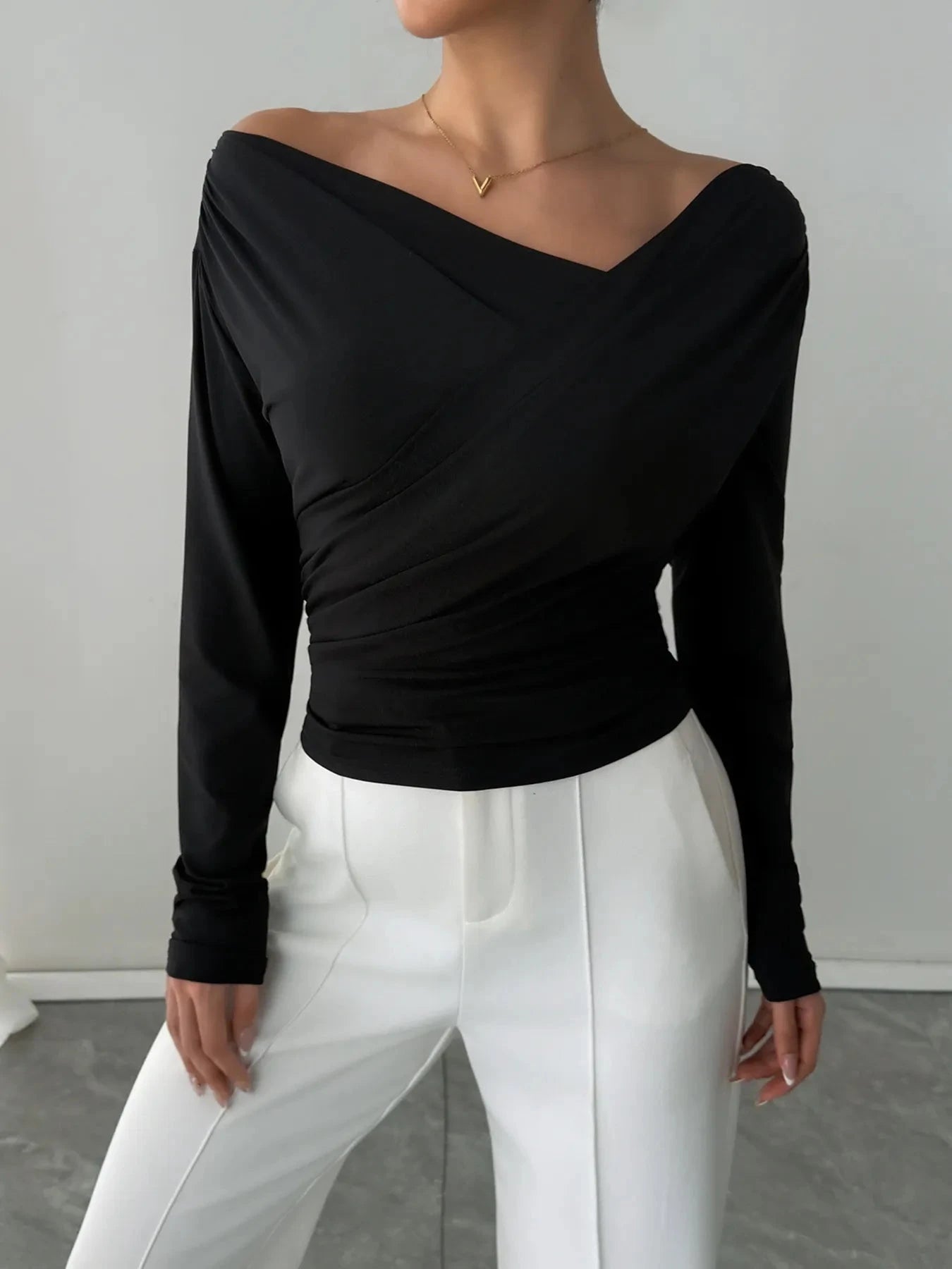 Asymmetrical Long Sleeve Blouse Black / S