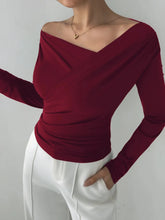 Asymmetrical Long Sleeve Blouse Wine Red / S