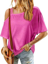 Asymmetrical Neck Half Sleeve T-Shirt Hot Pink / S