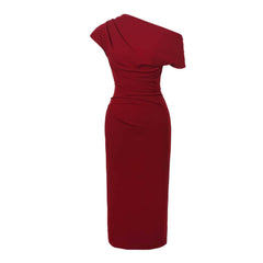 Asymmetrical Pleated Cocktail Midi Dress