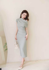 Asymmetrical Pleated Cocktail Midi Dress