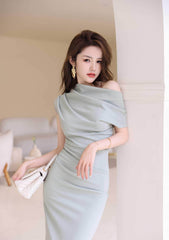 Asymmetrical Pleated Cocktail Midi Dress