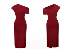 Asymmetrical Pleated Cocktail Midi Dress