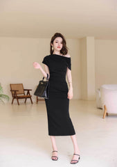 Asymmetrical Pleated Cocktail Midi Dress