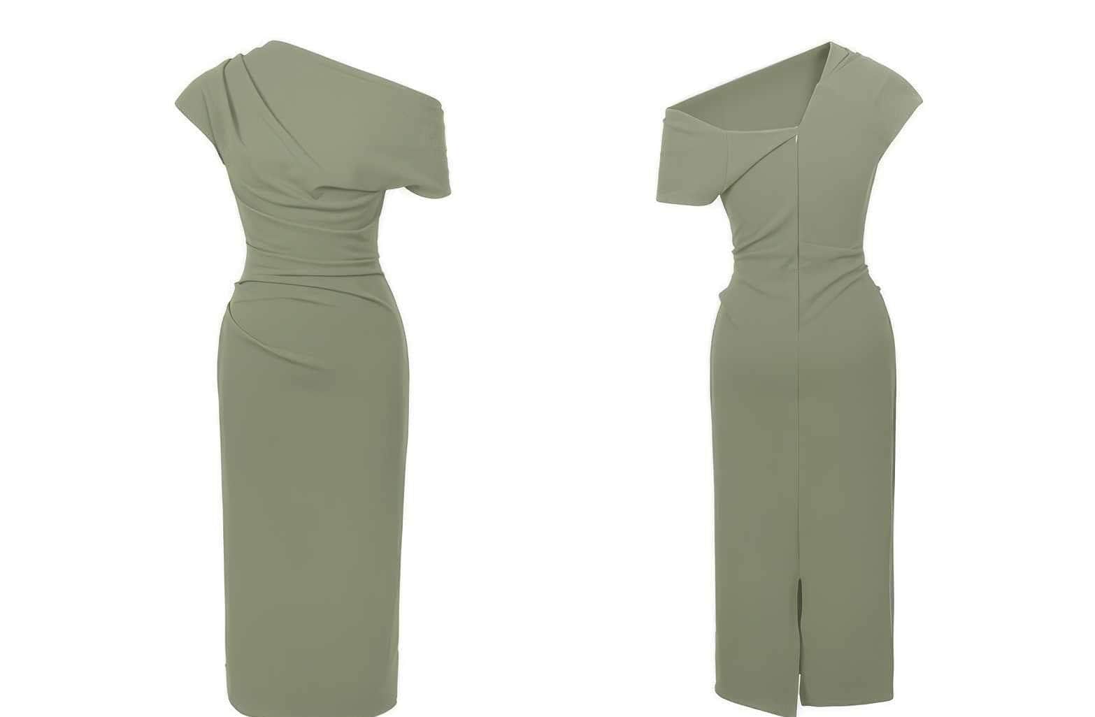 Asymmetrical Pleated Cocktail Midi Dress