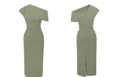 Asymmetrical Pleated Cocktail Midi Dress