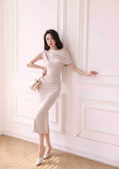 Asymmetrical Pleated Cocktail Midi Dress