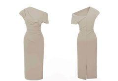 Asymmetrical Pleated Cocktail Midi Dress