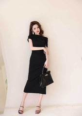 Asymmetrical Pleated Cocktail Midi Dress