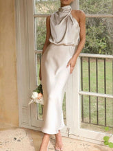 Asymmetrical Ruched Sleeveless Midi Dress Apricot / S