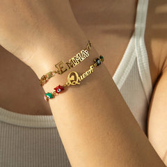 Atoztide Personalized Custom Name Bracelet - Stainless Steel with Color Oil Blue Eyes Letter, Handmade Link Chain Bangle